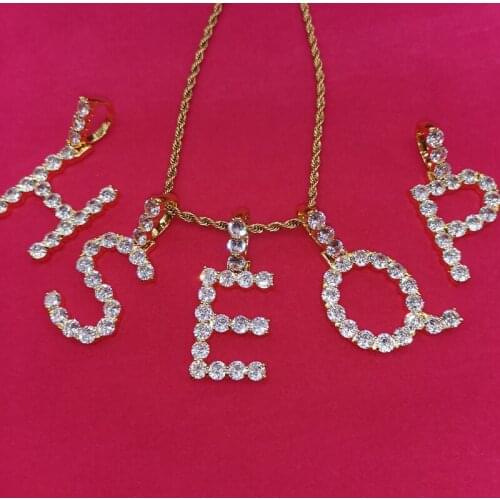 Single Zircon Letters Rope Chain Necklaces & Pendant Alphabet Charm For Men/Women Gold Color Hip Hop Jewelry Gift