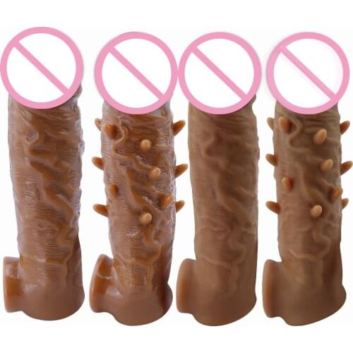 Man Nuo Reusable Delay Penis Condom Sleeve Skin Realistic Penis Cock Extensions Sleeve Soft Bigger Enhancer For Male Sexy Toys