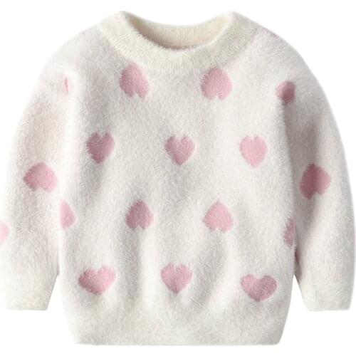 Childrens Clothing 2020 Autumn New Mink Fleece Girls Sweater Heart-shaped Long-sleeved Sweater Kids Clothes 3 4 5 6 7 8 Years