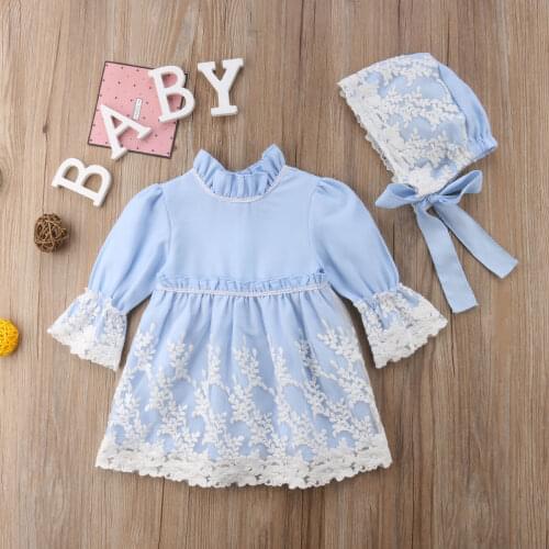 Toddler Kids Girls Clothes Lace Flower Long sleeve Tulle Dress Princess Party Wedding Birthday Dress For Girls