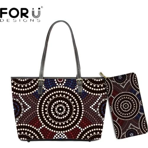 FORUDESIGNS Funny Designs Large Capacity Handbags Women Astralian Aboriginal Dots Pattern Print Leather Female Shoulder Bolsas