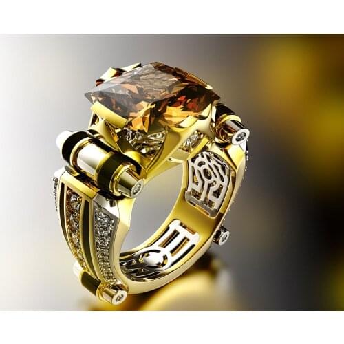 Hainon Gorgeous Three Layer Filled White Zircon Crystal Rings for Women Luxury Wedding Band Gold Color Engagement Rings Jewelry