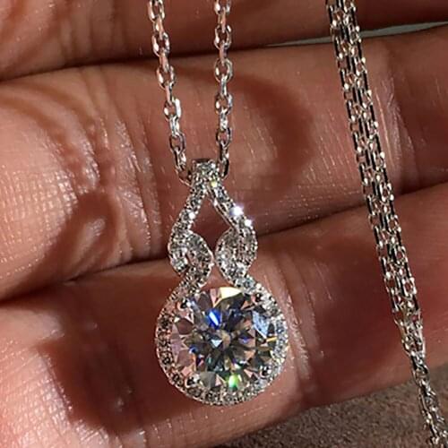 14K White Gold Women Pendants Necklaces Moissanite Diamond 0.5 1 2 3 4 5 Carat Round Gourd Wedding Engagement Party Gift