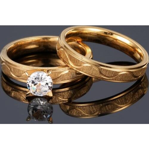 Trendy Stainless Steel Gold Color Love Ring for Women Men Couple CZ Crystal Rings Luxury Brand Jewelry Wedding Gift Anillos