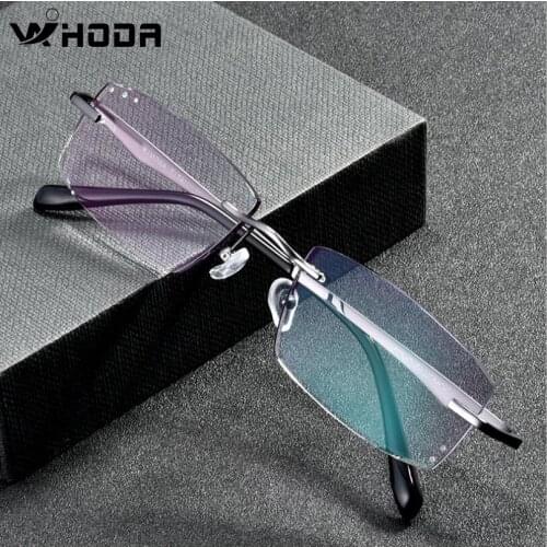 Pure β Titanium Mens Business Diamond Trimming Cutting Rimless Lens, Screwless Frameless Myopia Optical Glasses Frame F638H