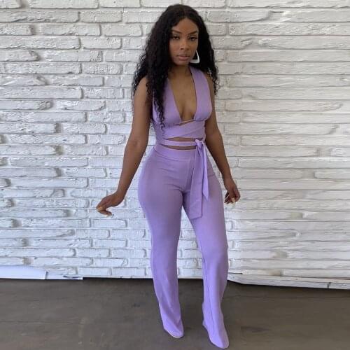 Neon color adjusted neck backless beachwear crop top and empire straight trouser for women streetwear summer two piece outfits