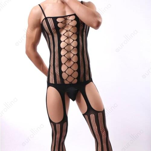 Black Bodystocking Lingerie For Men Tall Male Cross Dresser Nylon Fetish Garter Belt Bodysuit Clothes Mature Cross Dressing Hot
