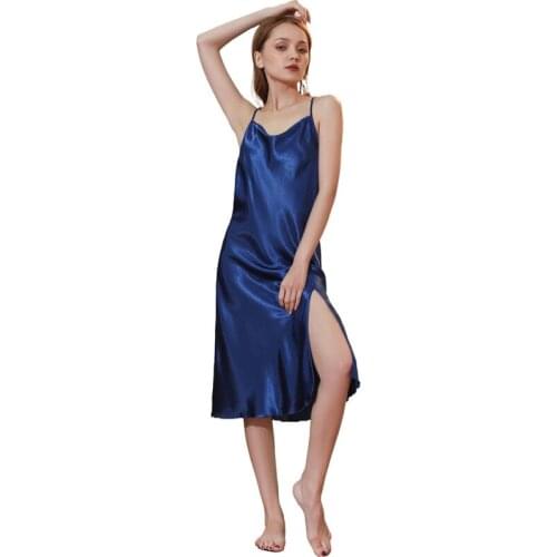 Sexy Side Split Women Nightgown V-Neck Strap Top Nightdress Backless Long Sleepshirt Skirt Bride Dressing Gown Summer Home Dress