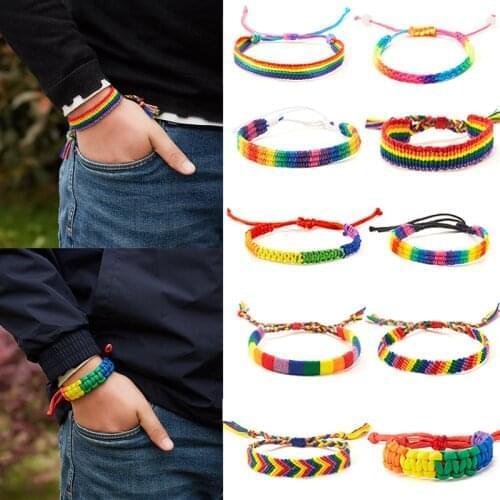 Charm Handmade Woven LGBT Rainbow Rope Bracelets For Couple Pride Gay Women Men Braided String Friendship Lover Jewelry Gift