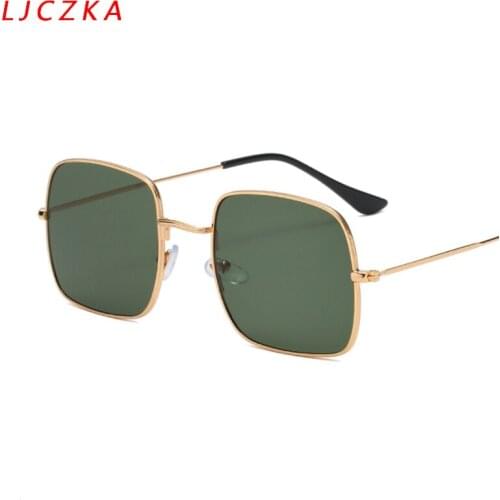 LJCZKA Oversize Square Women Sunglasses 2021 New Classic Metal Frame Sun Glasses Retro Pilot Mirror Goggles Street-shot Outdoor
