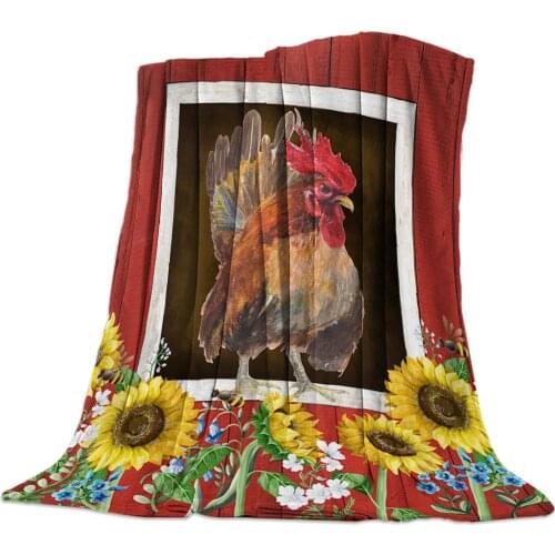 Farm Barn Chicken And Sunflower Throw Blanket Portable Soft Blanket for Sofa Microfiber Flannel Blankets for Beds