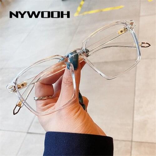 NYWOOH Computer Eyeglasses for Women Blue Light Blocking Glasses Frames Men Square Myopia Frame Korean Style Optical Spectacles