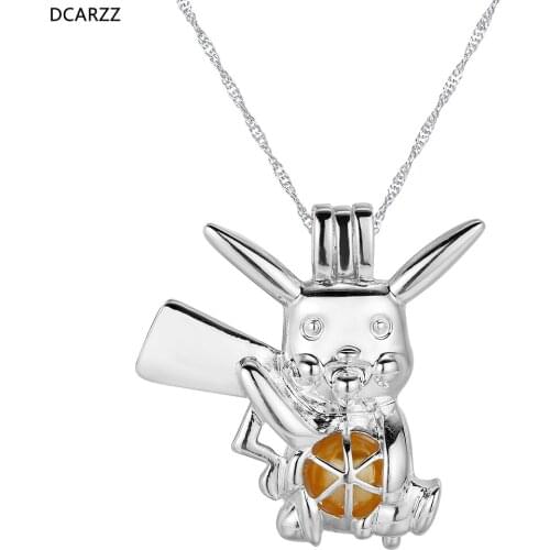 Cartoon Pearl Cage Pendant Necklace Silver Plated Locket Necklace Kids Toy Gift DIY Pearl Beads Jewelry Wholesale