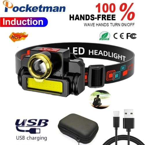 40000LM Portable Mini Bright LED Headlamp LED+COB USB Rechargeable Headlight Built-in Battery Waterproof Torch Camping Head Lamp