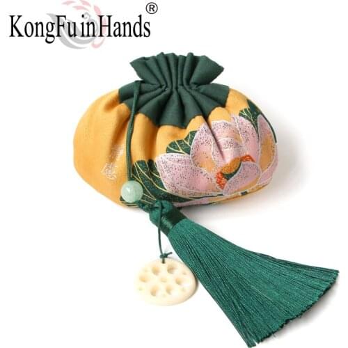 Retro Sachet Bag Vintage Style Jewelry Bags Lotus Pattern Flower Series Palace Tassel Car Bedroom Decoration Gift Pouches