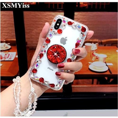 Luxury Bling Crystal Diamond 3D Bracket Transparent Phone Case for Samsung j3 j5 j7 2017 j7 Prine j4 j6 j8 2018 Back cover Case