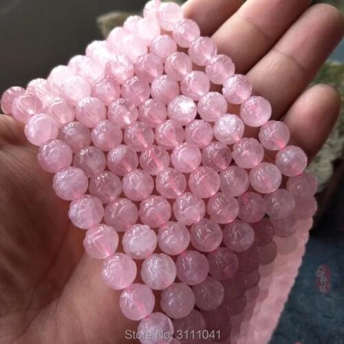 Pink quartz 10mm carved 15" for DIY jewelry making loose beads FPPJ wholesale beads nature gem stone