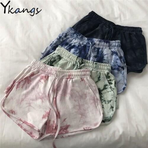 Summer Plus Size Women Korean Tie Dye Harajuku High Waist Home Yoga Booty Shorts Fitness Ulzzang Gym Sports Hot Pants Female New