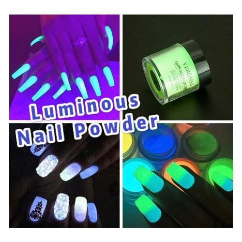 Luminous Nail Powder Bright Dipping Nail Powder North Pole Fluorescence Night Light Nail Glitter Art Decoration TSLM1