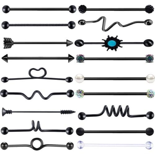 TIANCIFBYJS Stainless Steel Industrial Barbell Screw Ear Cartilage Helix-Conch Piercing Bar Tragus Earring Body Jewelry 180pcs