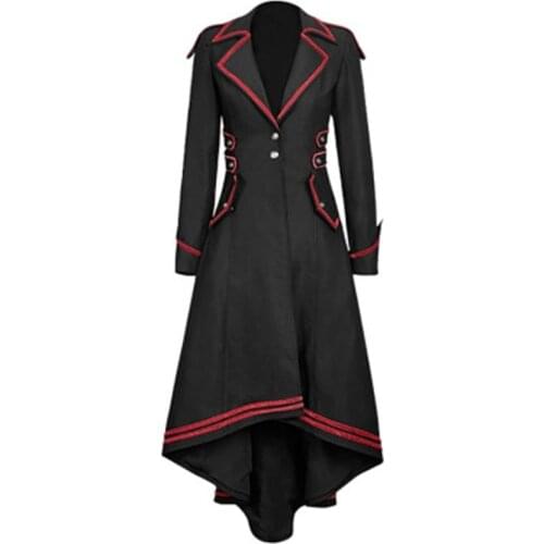 New Fashion Gothic Vintage Mid-long Trench Coat Women Black Red Coat Women Female Clothing Cosplay Costume