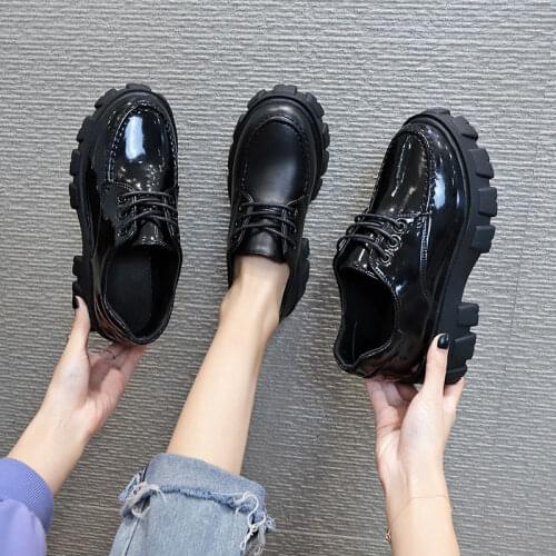 Platform Shoes Womens Thick-soled Casual Shoes Women Thick-heeled New Women Increased Single Shoes British Retro Leather Shoes