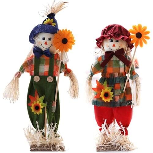 Scarecrow Ornaments Standing Flower Straw Doll Desktop Layout Halloween Decoration for Kindergarten Room Classroom