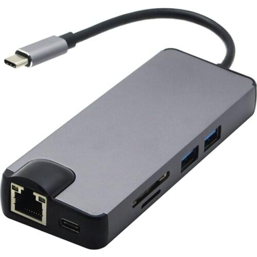 8 in 1 Combo USB-C USB 3.1 Type C Hub with VGA 4K HDMI Video HD TF SD Card Reader 1000M RJ45 Ethernet Type C Charging Hub