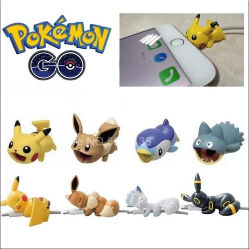 Pokemones Go Cable Protector USB Charging Cable Bite Cosplay Props iPhone Take A Bite Pikachu Eevee Psyduck Snoelax Cable Case