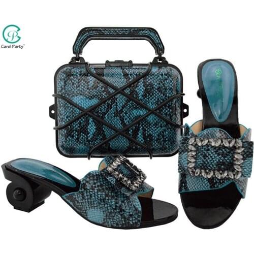 2020 Blue Color Italian design Ladies Shoe with Matching Bags Shoe and Handbag Set for Party In Women Combining Shoe and Bag Set