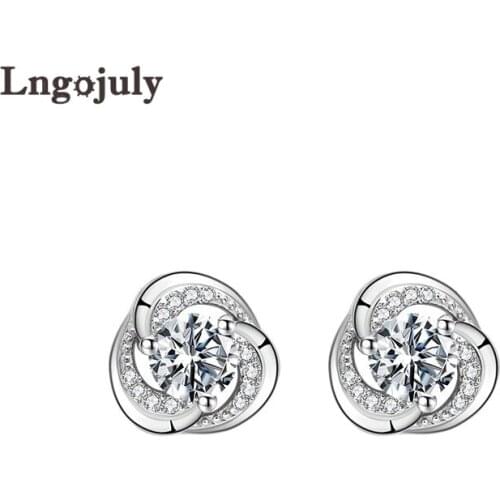 New Women Earrings 100% 925 Sterling Silver Fine Jewelry Flower Stud Earrings For Women Girlfriend Party Silver 925 Jewelry Gift