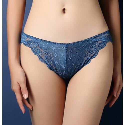 Fashion Womens underwear sexy water-soluble flower lace transparent briefs low-waist temptation hollow T-pants F0102