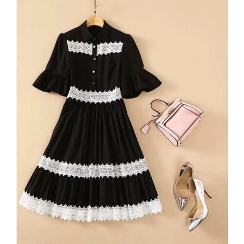 100%Cotton Women Dress 2021 Summer Clothes Ladies Turn-down Collar Polka Dot Print Short Sleeve Casual Long Shirt Dress Vintage