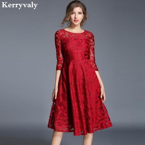 Robe Vintage Midi Red Lace Dress Woman Dress 2021 Spring Summer Plus Size Dresses for Women 4xl 5xl Vestidos Largos Mujer K8079