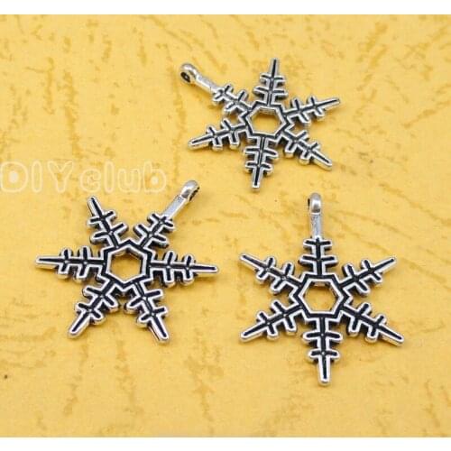 100pcs-Antique Silver Snowflake Charms Pendant 2 Sided 23x17mm