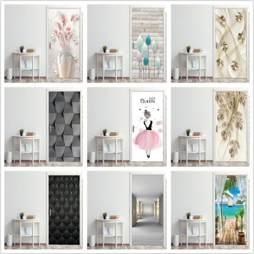 2PCS/Set Modern Design 3D Wallpaper Door Sticker DIY Self Adhesive Mural Home Art Door Decoration Refurbish Removable PVC Poster