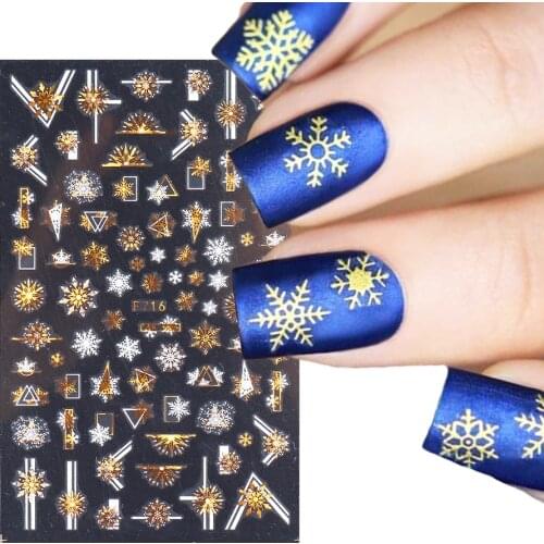 3D Nail Stickers Laser Gold White Christmas Snowflake Bells Leaves Nails Design Adhesive Transfer Decals Nail Decoration LEF716