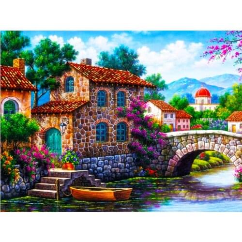 5D DIY Diamond Painting Kits Town Full Round With AB Drill Diamond Embroidery House Landscape Mosaic Wall Art Decor Gift