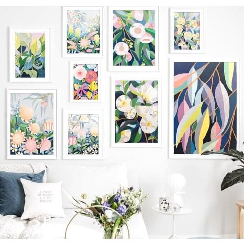 Abstract Colored Flower Plant Wall Art Picture Poster Prints Minimalist Canvas Painting Nordic Loft Decor Pictures for Home