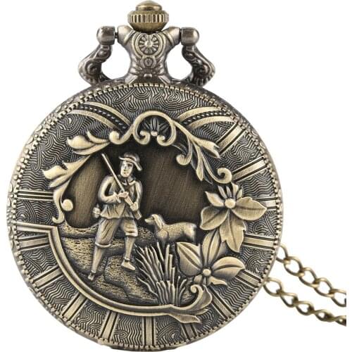Antique Mens Pocket Watch Hunting Pattern Classic Arabic Numeral Scale Thin Chain Convenient Practical Pocket Watch for Boy Men