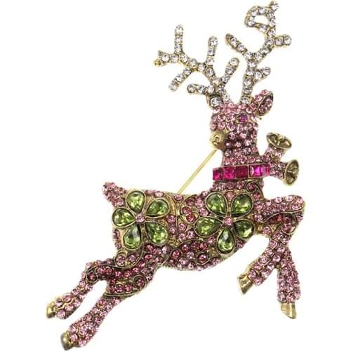 Free shipping Pink Rhinestone Animal Deer Brooch Pin Christmas Jewelry Gifts Brooches
