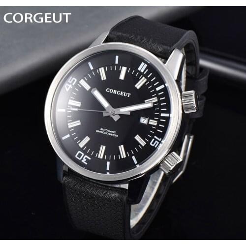 CORGEUT Men Watch Fashion Sport Wrist Watch Rubber Strap Luminous Watch Mechanical Business Wristwatch Calendar Clock Men Gift