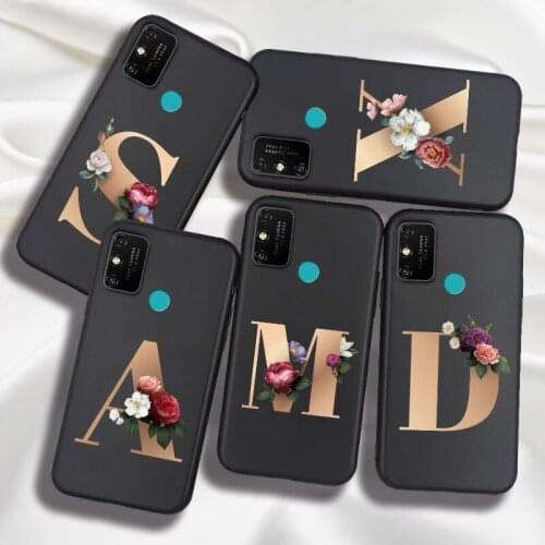 Alphabet Letter Flower Case For Huawei P Smart 2019 Z Honor 9A 9S 9C 9X Pro 8A Prime Case Cover Silicone For Honor 8A Funda