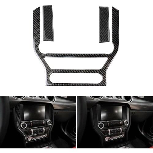 Car Styling Real Carbon Fiber Central Control Air Conditioning CD Panel Decorative Cover Trim For Ford Mustang 2015 2016 2017