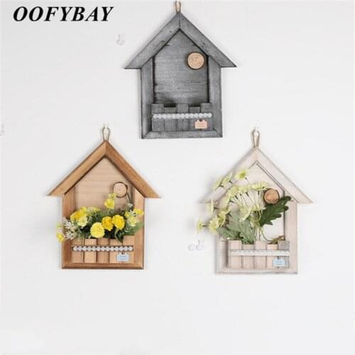 Wooden Handmade Wall Hanging Pendant Dried Flower Vase Flower Arrangement Office Decorative Holder Home Decoration Ornaments