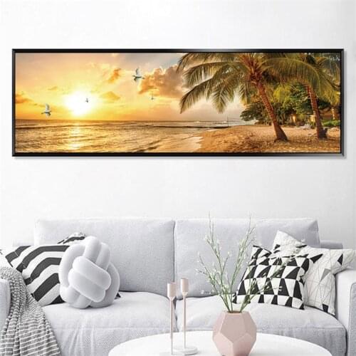 Seascape Canvas Painting Beach Picture Dusk Sea Wall Picture For Modern Home Living Room Wall Decoration Large Long Size Art