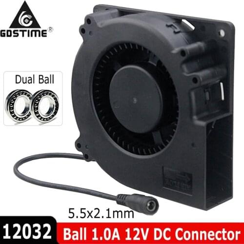 Gdstime 120mm 12V DC Female 5.5x2.1mm Ball Bearing 12cm 120x120x32mm 12032 Brushless Cooling Cooler Turbo Blower Centrifugal Fan