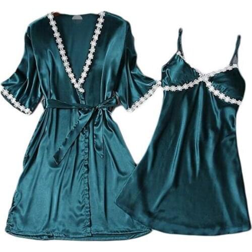 Sexy Women Rayon Kimono Bathrobe Pink Bride Bridesmaid Wedding Robe Set Lace Trim Sleepwear Casual Home Clothes Nightwear