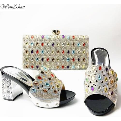 Nice Looking African Women Matching Italian Shoe and Bag Set Sliver Italian Shoe with Matching Bag for Wedding 37-42 201-7