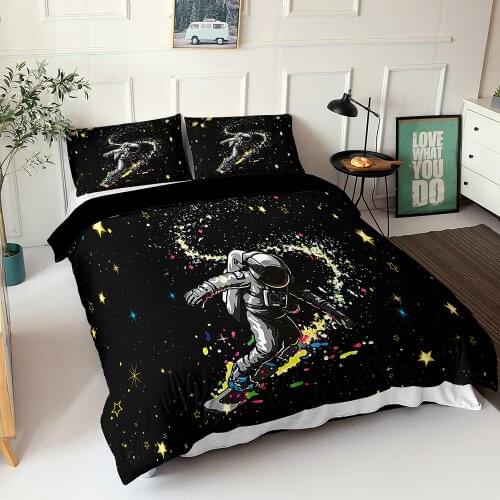 Space astronaut pattern bedroom duvet cover (including pillowcase) single/double bedding set boys and girls bedroom decoration
